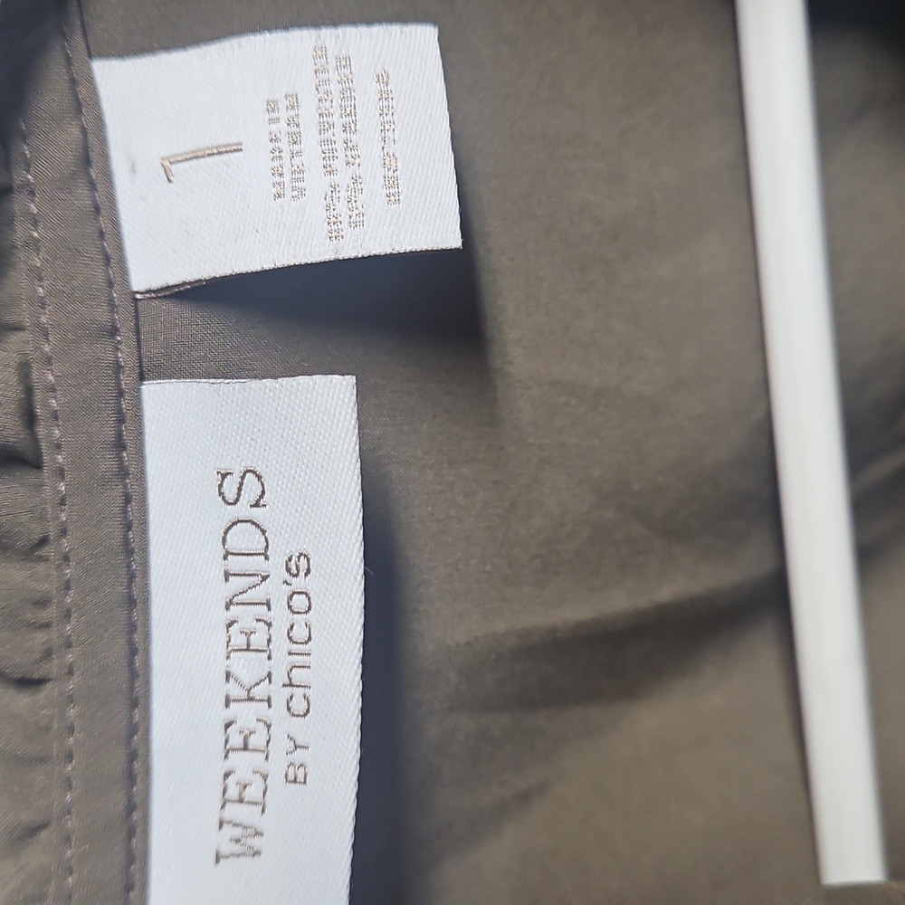 Chicos Weekends Chocolate Brown Ruffle Collar Jac… - image 2